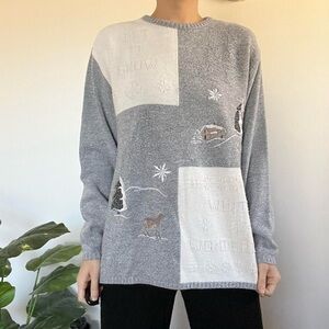 Vintage gray and white winter Christmas Holiday sweater size small